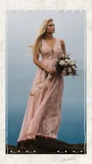 Lucy Wang Blush Pink Nude Lace Plunge Neck Maxi Wedding Dress Bridesmaid Formal