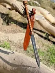 HAND FORGED DAMASCUS STEEL ROMAN GLADIUS SWORD WITH WOOD HANDLE +SHEATH EDC-2428