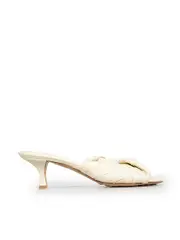 Ecru Leather Intrecciato Blink Mules