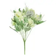 7 Branch Artificial Silk Peony Hydrangea Fake Flower with Stem, Green