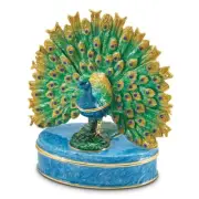 Bejeweled PERO Peacock on Oval Trinket Box