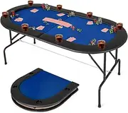 Giantex 8 Player Poker Table Foldable, Folding Card Board Game Table w/8 Cup Holders & Comfy Armrests, Casino Grade Felt, Portable Oval Texas Holdem Blackjack Poker Tables, No Assemble Required