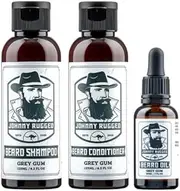 Beard Shampoo and Conditioner 125ml + 30ml Beard Oil (Pack of 3) Natural Bush Scent daily beard and moustache wash for men Cleanse & Degrease Hair