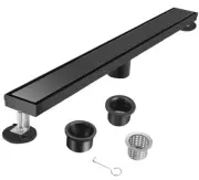 18-Inch Linear Shower Drain with Tile Insert Grate, Rectangle 18 IN Matte Black