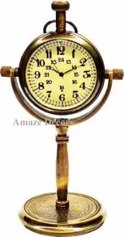 Vintage Collectible Maritime 5" Antique Brass Desk Clock Nautical Pocket Watch