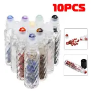 10Pcs 10ml Natural Crystal Glass Essential Oil Gemstone Roller Ball Chip Bottles