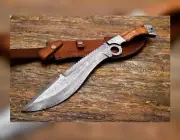 "Handmade 17" Damascus Kukri Survival Knife - Full Tang Blade Machete with Sheat