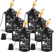 16oz Torch Canisters, 6 Pack Bamboo Torch Refillable Replacement Canister, Outdoor Citronella Fuel Torch Canister with Wicks and Covers,for Luau Party, DIY Garden Decor.