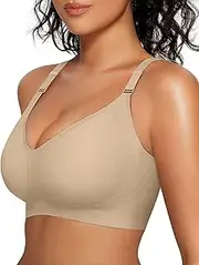 [OEAK] Womens Comfortable Bras Wireless V Neck Bra Full Coverage Bralettes Seamless Tshirts Bras Push Up Bras with Extender