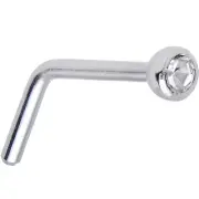 20 Gauge Nose Screw L Shaped Stud surgical steel with 1.3mm Clear CZ Jewel End