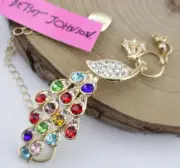Betsey Johnson Crystal Rainbow Peacock Shaped Gold Charm Bracelet Free Gift Bag