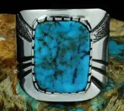 Leonard Nez Candelaria Turquoise Heavy Ten Gauge Sterling Silver Ring