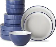 Christian Siriano Larosso 12-Piece Stoneware Dinnerware Set with Dinner Bowls an