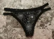 NWT VICTORIA'S SECRET PINK SPIDER WEB HALLOWEEN LACE STRAPPY SIDE THONG PANTIES
