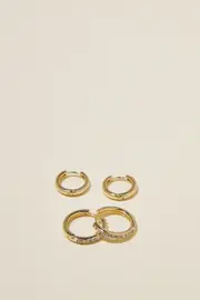[Rubi] Rubi - 2Pk Mid Earring - Gold plated fine diamante OS GOLD PLATED FINE DIAMANTE