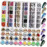 41 Boxes Rhinestones for Nails, Nail Gems 5 Boxes Nail Art Rhinestones 36