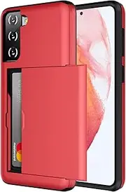 [ZUSLAB] Galaxy S21 FE 5G Case Slide Armor Card Holder Protective Shockproof Hard Back Cover for Samsung - Red