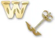 [JewelryWeb] 14ct Yellow Gold Letter Name Personalized Monogram Initial W Stamping Teen Earrings 6x9mm