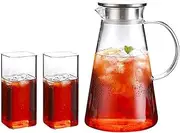 Water Carafe Iced Tea Pitcher High Borosilicate Glass Kettle with Cup Stainless Steel Lid Large Capacity Juice Cups Drinkware Glass Mug Cold Jug Set Drink Pitcher Water Jar