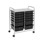 HONEY JOY Utility Cart 12-Drawers Plastic Storage Cart w/ Organizer Top in Black