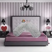 V Shaped Teddy Cuddles V Pillow Case Soft Back Neck Nursing Pregnancy Support Warm Cosy Pillowcase COLOUR: SILVER