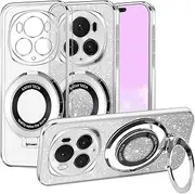 Kainevy for Honor Magic 6 Pro Case Clear Glitter Magnetic [Compatible with MagSafe] Cute Bling Cover Honor Magic 6 Pro Phone Case with Stand Ring Silicone Shockproof Slim Sparkle Design (Silver)