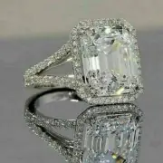 3Ct Emerald Cut Lab Created Diamond Women Engagement Ring 14k White Gold Plated