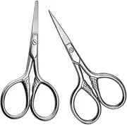 PAMINGONO 2Pcs Stainless Steel Small Scissors for Eyebrow Grooming Beard Trimming Ergonomic Design Comfortable Grip for Care
