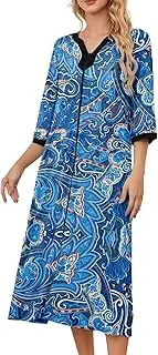 [PITINAN] Moo Moo Nightgown House Dress Zip up Robes for Women Long Lounge Dress House Coat Women S-3XL