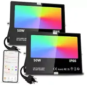 LED Flood Light Outdoor, 500W Equivalent 5000LM Smart RGB Landscape 2 Pack
