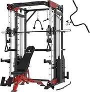 Ritkeep PMAX 5600 Home Gym SmithΔ Machine, 6-in-1 Strength Training System with 326lb Dual Weight Stacks, Multi-Accessories Including Chin-up, Dip Bar, Low Row and Landmine.