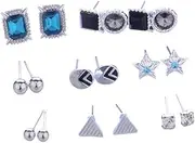[YiyiLai] 8 Pairs Crystal Glitter Pierced Alloy Ear Stud Set Earrings Silver