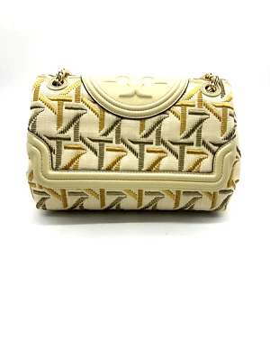 AUTH Tory Burch Fleming Embroidered Flap Convertible Shoulder Bag