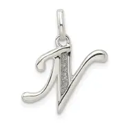 Sterling Silver Polished Glitter Enamel Letter N Initial Charm