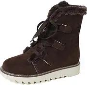 [ZJWBB] Women's Leather Faux Fur Lined Ankle Boots Lace Up Padded Collar Sneaker Casual Bootie for Outdoor Hiking Walking
