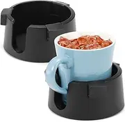 2 Pack Anti Spill Cup Holder, Adhesive Desk Drink Holder, Adjustable Plastic Non Tipping Coaster for Office, Home, Desktop, Table, Black