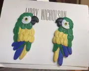 Vintage 80s NOS Libby Nicholson statement Parrot earrings Green