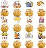 VARACL 24PCS Easter Cupcake Toppers, Easter Eggs Bunny Cake Topper Picks Food Decorations for Easter Birthday Party Favor Decor Supplies