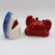Cracker Barrel Salt & Pepper Shaker Shark & Crab Mini Set Summer Ocean S&P Set