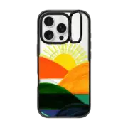 iPhone 16 Pro Impact Ring Stand Case MagSafe Compatible SIMPLE SUNSET 1, MINIMALIST COLORFUL LANDSCAPE MOUNTAINS SUN NATURE ILLUSTRATION By Ebi Emporium