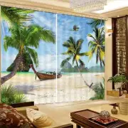 Seaside Coconut Boat 3D Curtain Blockout Photo Printing Curtains Drape Fabric