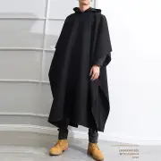 INCERUN Autumn Winter New Men's Loose Black Coats Stylish Irregular Hooded Cloak FashionLong Sleeve Trench Outwear Jacke