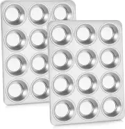 Muffin Pan Cupcake Baking Pan Set of 2, 12 Cups Muffin Tin Tray, Stainless Steel