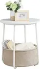 VASAGLE Small round Side End Table, Modern Nightstand with Fabric Basket, White