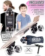 SKITCH Skateboards for Kids 6-8, Teens and Adults | Complete 22" x 6" Chrome Painted Mini Cruiser Board + Skateboard Backpack + ABEC 9 Bearings + Skate Tool + Tote Bag | Skateboards for Beginners