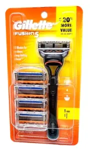 GILLETTE FUSION 5 RAZOR HANDLE PLUS 5 REPLACEMENT CARTRIDGES FREE SHIPPING