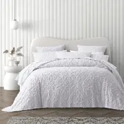 Bianca Ella White Cotton Chenille Floral Bedspread Set (Single, King Single, Double, Queen, King, Super King) or Accessories