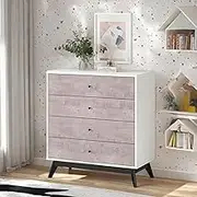 Merryluk Chest of Drawers Dresser for Bedroom with 4 Drawers, White Baby Dresser with Wide Chest of Drawers, Kids Closet Storage Organizer, Wood Dressers for Living Room, Nursery, Hallway