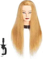 Training Head 24"-26" 100% Human hair Mannequin head Cosmetology Manikin Head Doll Head with free Clamp (Blond A)