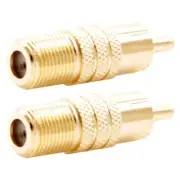 2x RCA Male to F-Type Female Video Coax Coaxial Adapter Connector Converter Gold